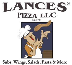 Logo of Lances Pizza LLC with a dog chef holding a pizza peel.